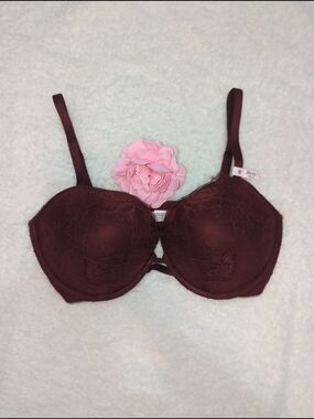Victoria's Secret 36 DDD Lace Push Up Deep Rich Burgundy Wine Brown NWT